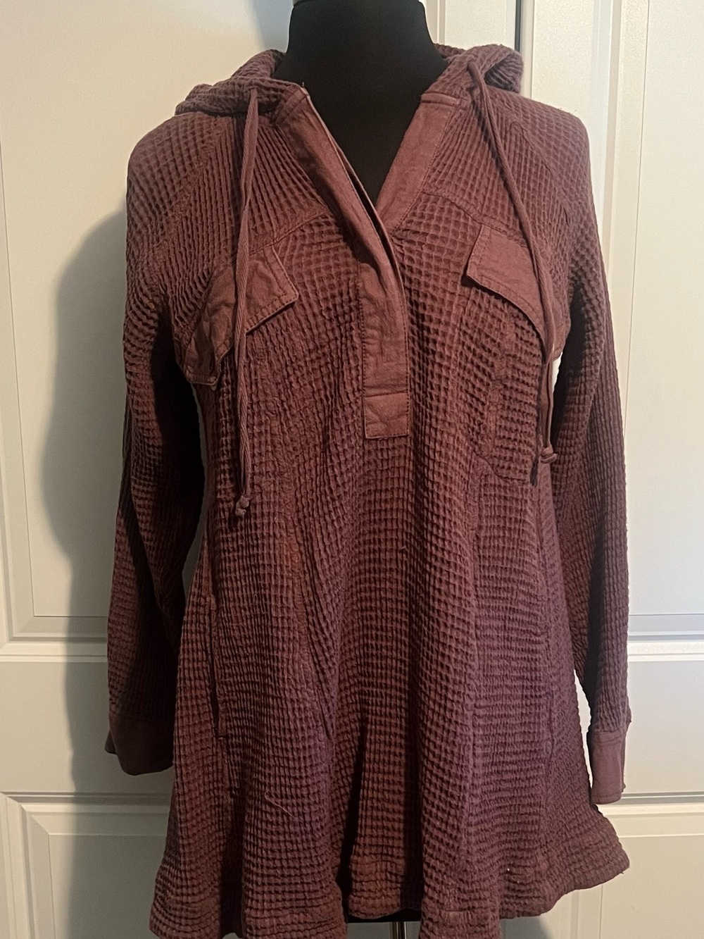 Free People Chill Mood Waffle Knit Hooded Tunic in Mauve